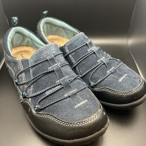 Earth Origins Womens 8M April Suede-Elastic Tie Slip-On Blue Suede Shoes.